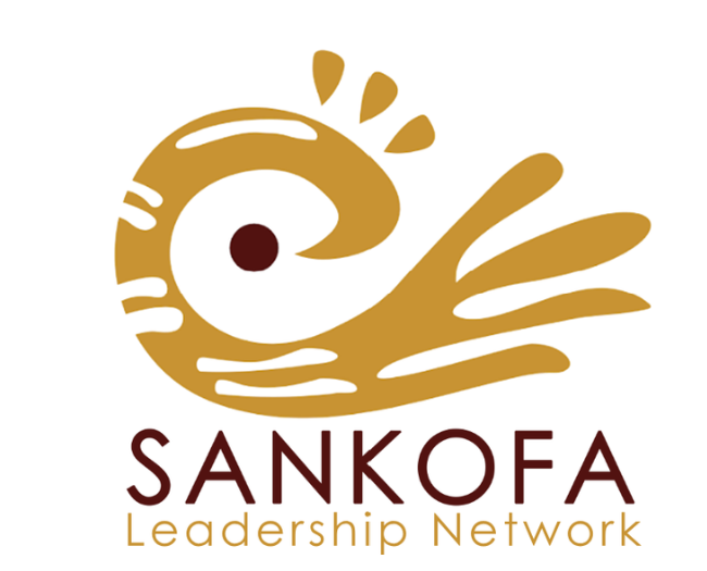 Sankofa Leadership Network logo with a golden bird looking back toward a burgundy egg